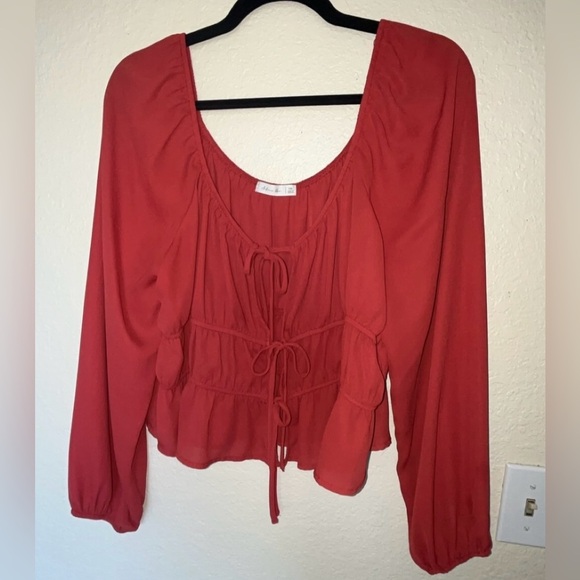 Active USA Boutique Tie-Front Long Sleeve Terracotta Orange Blouse SIZE 1XL - Picture 1 of 8